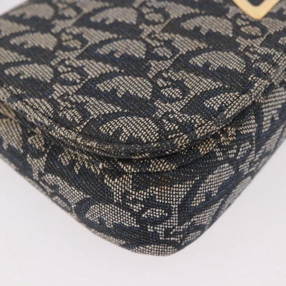 Christian Dior Trotter Canvas Marispearl Chain Bag Navy Gold Auth bs35684A