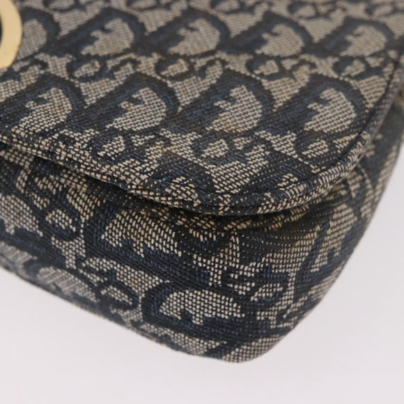 Christian Dior Trotter Canvas Marispearl Chain Bag Navy Gold Auth bs35684A