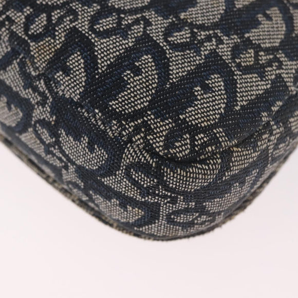 Christian Dior Trotter Canvas Marispearl Chain Bag Navy Gold Auth bs35684A