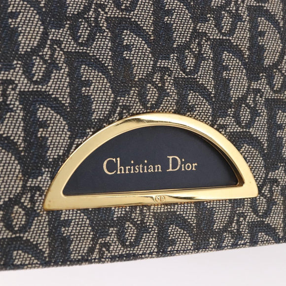 Christian Dior Trotter Canvas Marispearl Chain Bag Navy Gold Auth bs35684A