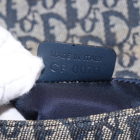 Christian Dior Trotter Canvas Marispearl Chain Bag Navy Gold Auth bs35684A