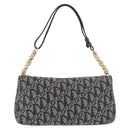 Christian Dior Trotter Canvas Marispearl Chain Bag Navy Gold Auth bs35684A-2