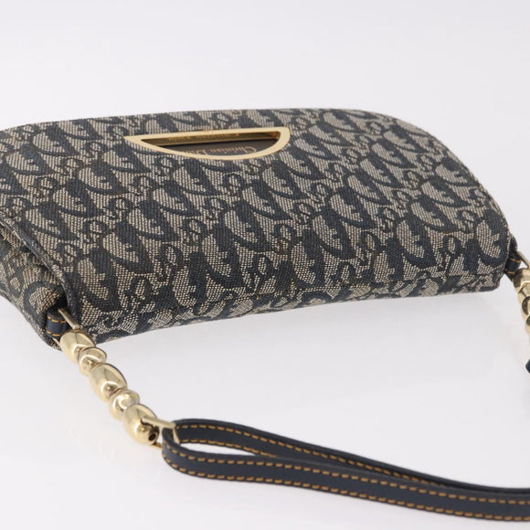 Christian Dior Trotter Canvas Marispearl Chain Bag Navy Gold Auth bs35684A