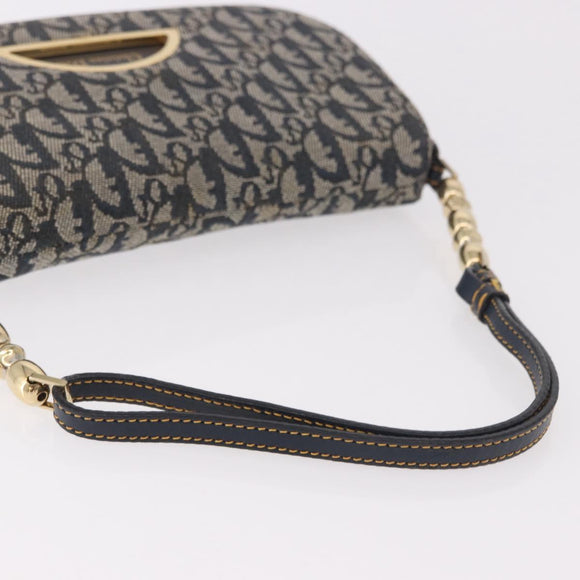 Christian Dior Trotter Canvas Marispearl Chain Bag Navy Gold Auth bs35684A