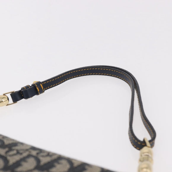 Christian Dior Trotter Canvas Marispearl Chain Bag Navy Gold Auth bs35684A