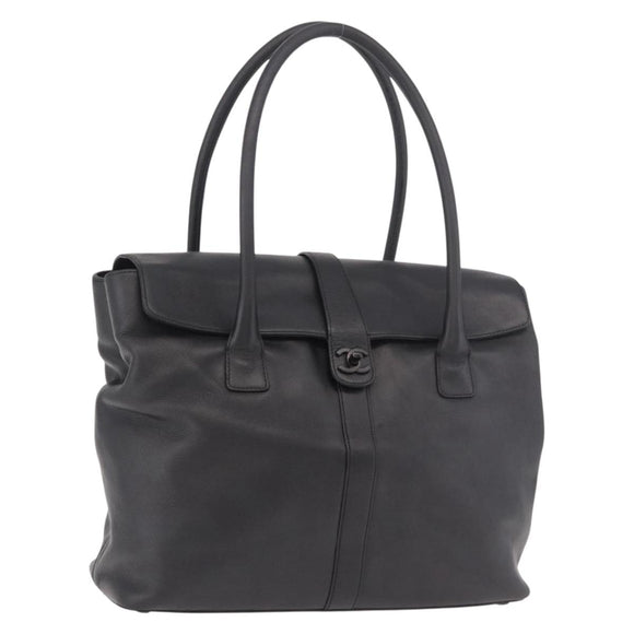 CHANEL Tote Bag Calf Leather Black CC Auth bs35686V