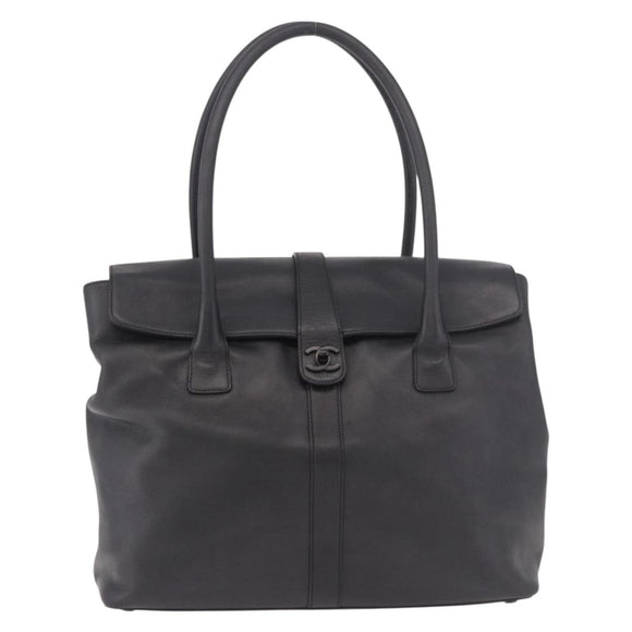 CHANEL Tote Bag Calf Leather Black CC Auth bs35686V