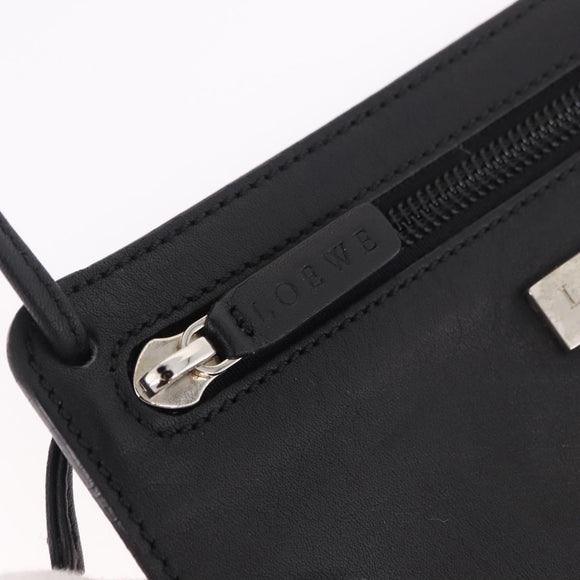 LOEWE Tote Bag Leather Black Silver Auth bs35687