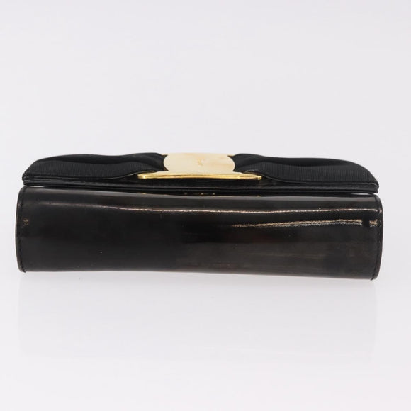 Salvatore Ferragamo Vara Ribbon Chain Bag Patent Leather Black Gold Auth bs35689