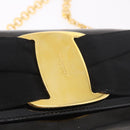 Salvatore Ferragamo Vara Ribbon Chain Bag Patent Leather Black Gold Auth bs35689-18