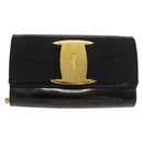 Salvatore Ferragamo Vara Ribbon Chain Bag Patent Leather Black Gold Auth bs35689-13