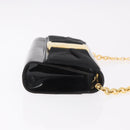 Salvatore Ferragamo Vara Ribbon Chain Bag Patent Leather Black Gold Auth bs35689-4