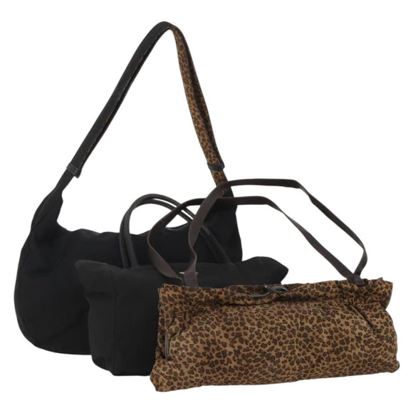 BOTTEGA VENETA Shoulder Bag Cotton jersey 3 Set Brown Black Auth bs35694