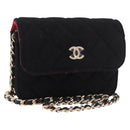CHANEL Matelasse Chain Shoulder Bag Canvas Black Gold CC Auth bs35695SAM-1