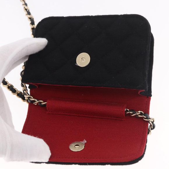 CHANEL Matelasse Chain Shoulder Bag Canvas Black Gold CC Auth bs35695SAM
