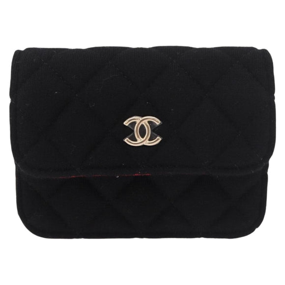 CHANEL Matelasse Chain Shoulder Bag Canvas Black Gold CC Auth bs35695SAM