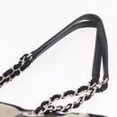 CHANEL Deauville Line Chain Tote Bag Canvas Gray Silver CC Auth bs35696-10