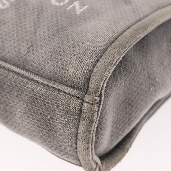 CHANEL Deauville Line Chain Tote Bag Canvas Gray Silver CC Auth bs35696