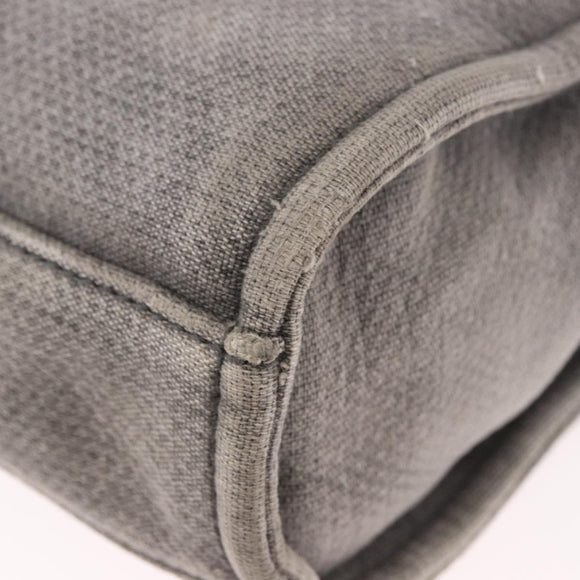 CHANEL Deauville Line Chain Tote Bag Canvas Gray Silver CC Auth bs35696