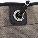 CHANEL Deauville Line Chain Tote Bag Canvas Gray Silver CC Auth bs35696-16