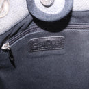 CHANEL Deauville Line Chain Tote Bag Canvas Gray Silver CC Auth bs35696-17