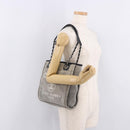 CHANEL Deauville Line Chain Tote Bag Canvas Gray Silver CC Auth bs35696-25