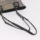 CHANEL Deauville Line Chain Tote Bag Canvas Gray Silver CC Auth bs35696-8