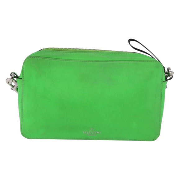 VALENTINO Shoulder Bag Leather Green Silver Auth bs35697