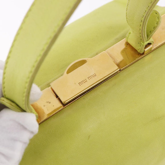 Miu Miu Hand Pouch Leather Green Gold Auth bs35699A