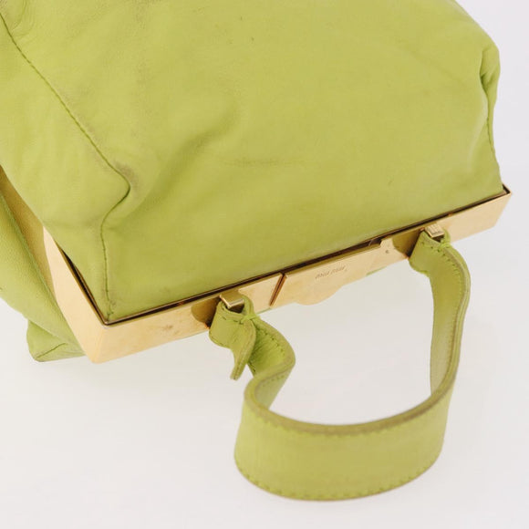 Miu Miu Hand Pouch Leather Green Gold Auth bs35699A