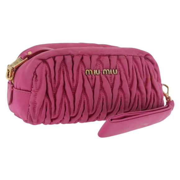 Miu Miu Matelasse Pouch Nylon Pink Gold Auth bs35700