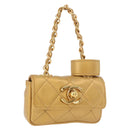CHANEL Matelasse Chain Pouch Lamb Skin Gold CC Auth bs35703V-1
