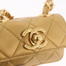CHANEL Matelasse Chain Pouch Lamb Skin Gold CC Auth bs35703V-18