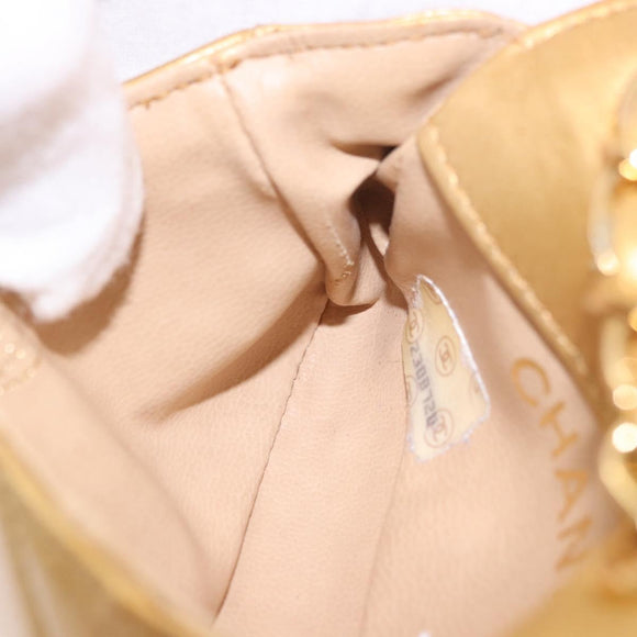 CHANEL Matelasse Chain Pouch Lamb Skin Gold CC Auth bs35703V