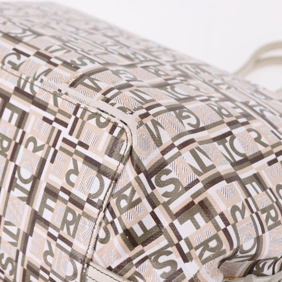 Salvatore Ferragamo Hand Bag PVC Leather White Silver Auth bs35706