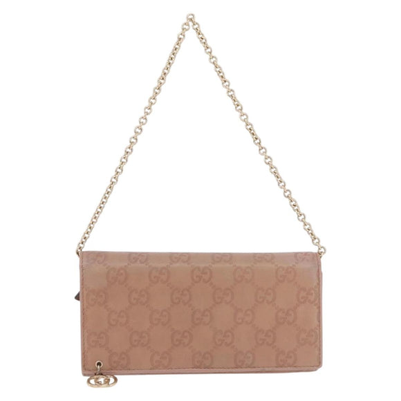 GUCCI GG Canvas Guccissima Chain Wallet Leather Beige Gold 224262 Auth bs35707
