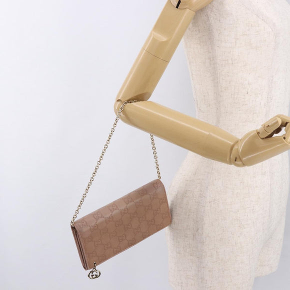 GUCCI GG Canvas Guccissima Chain Wallet Leather Beige Gold 224262 Auth bs35707