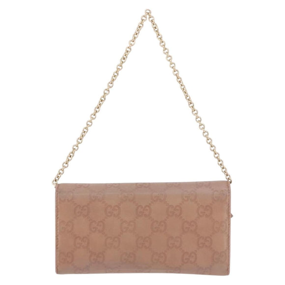 GUCCI GG Canvas Guccissima Chain Wallet Leather Beige Gold 224262 Auth bs35707