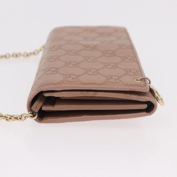 GUCCI GG Canvas Guccissima Chain Wallet Leather Beige Gold 224262 Auth bs35707
