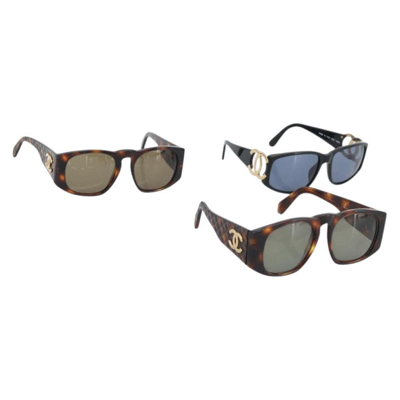 CHANEL Sunglasses plastic 3 Set Black Brown CC Auth bs35709