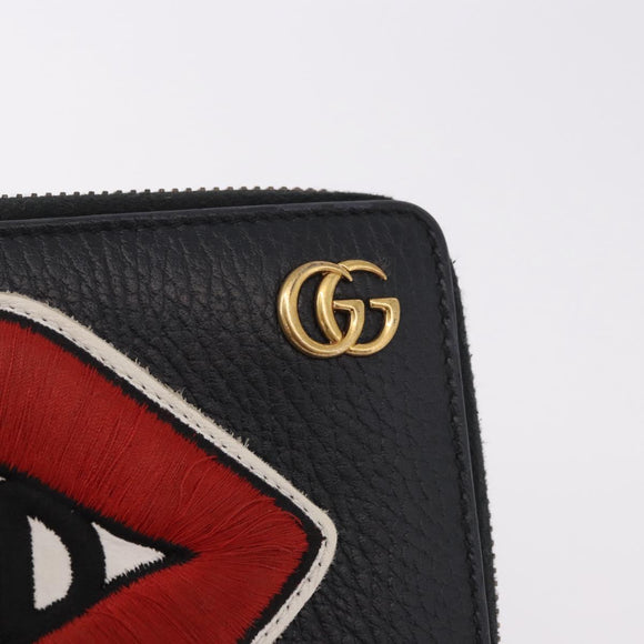 GUCCI GG Marmont Long Wallet Leather Black Gold 474584 Auth bs35713A