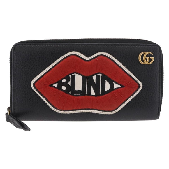 GUCCI GG Marmont Long Wallet Leather Black Gold 474584 Auth bs35713A