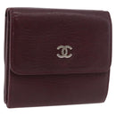 CHANEL Trifold Wallet Leather Bordeaux Gold CC Auth bs35714-1