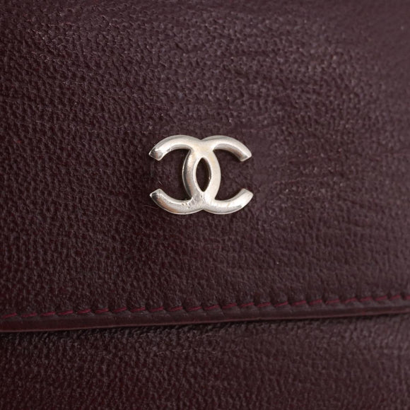 CHANEL Trifold Wallet Leather Bordeaux Gold CC Auth bs35714