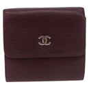 CHANEL Trifold Wallet Leather Bordeaux Gold CC Auth bs35714-13