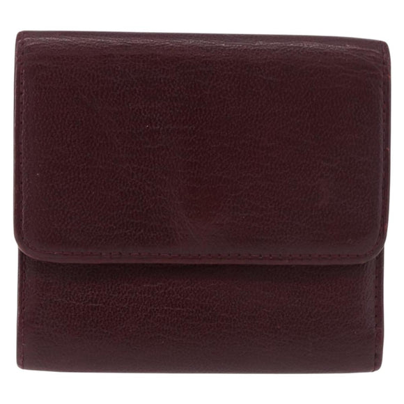 CHANEL Trifold Wallet Leather Bordeaux Gold CC Auth bs35714