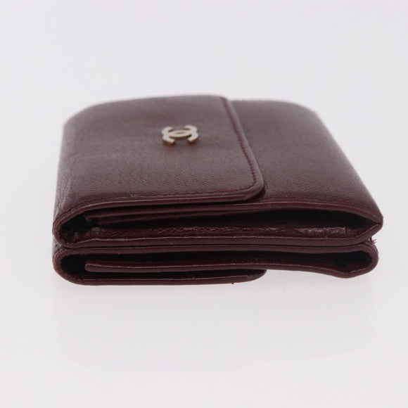 CHANEL Trifold Wallet Leather Bordeaux Gold CC Auth bs35714