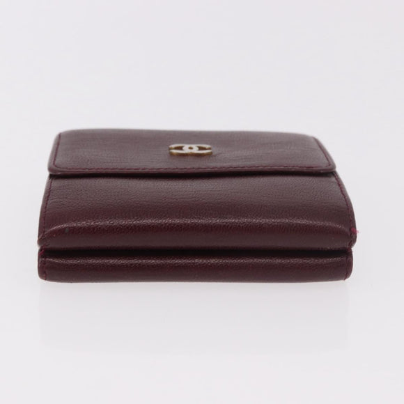 CHANEL Trifold Wallet Leather Bordeaux Gold CC Auth bs35714