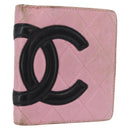 CHANEL Cambon Line Bifold Wallet Leather Pink Silver CC Auth bs35716-1