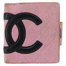 CHANEL Cambon Line Bifold Wallet Leather Pink Silver CC Auth bs35716-13